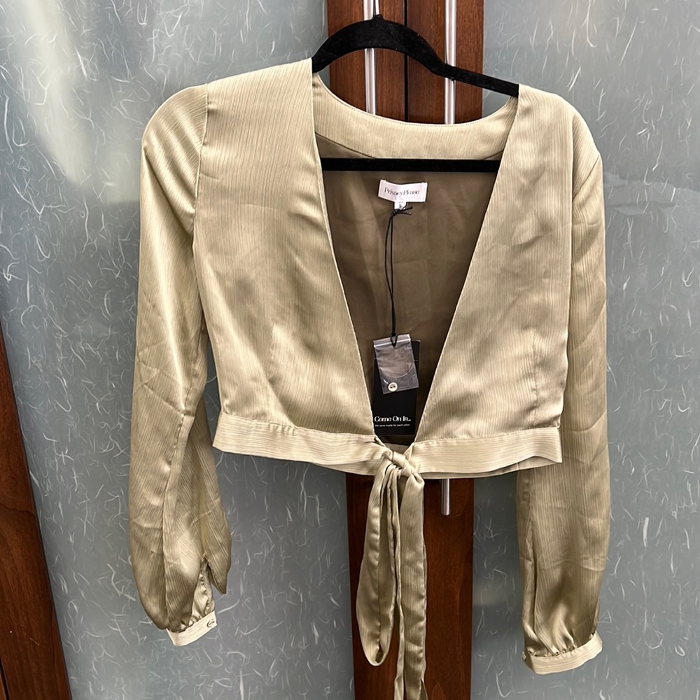 Brand new long wrap top from privacy please in sage green